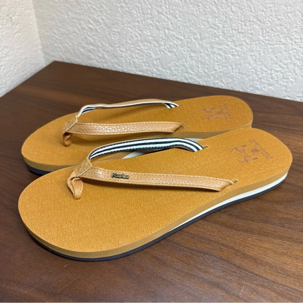 New KuaiLu Women's Flip Flops Sandals Tan Brown Foam Thong Sz 8.5 Yoga Beach